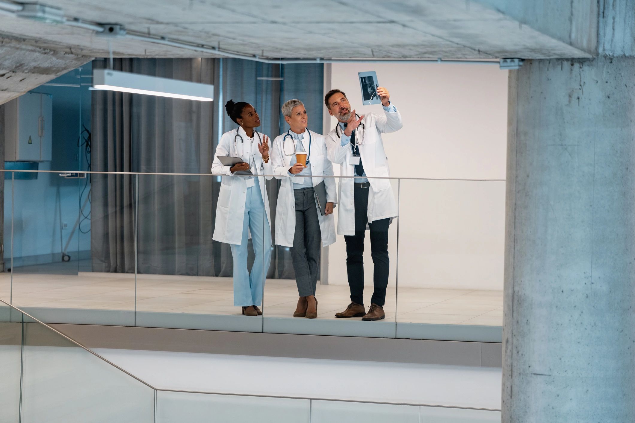 Medical professionals collaborating in a hospital setting